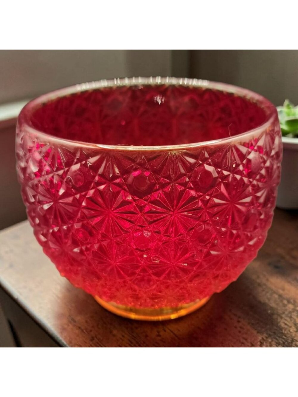 L.E. Smith Daisy Buttons Glass Bowl 3.75" Tall Vintage Red Amberina UV Glow